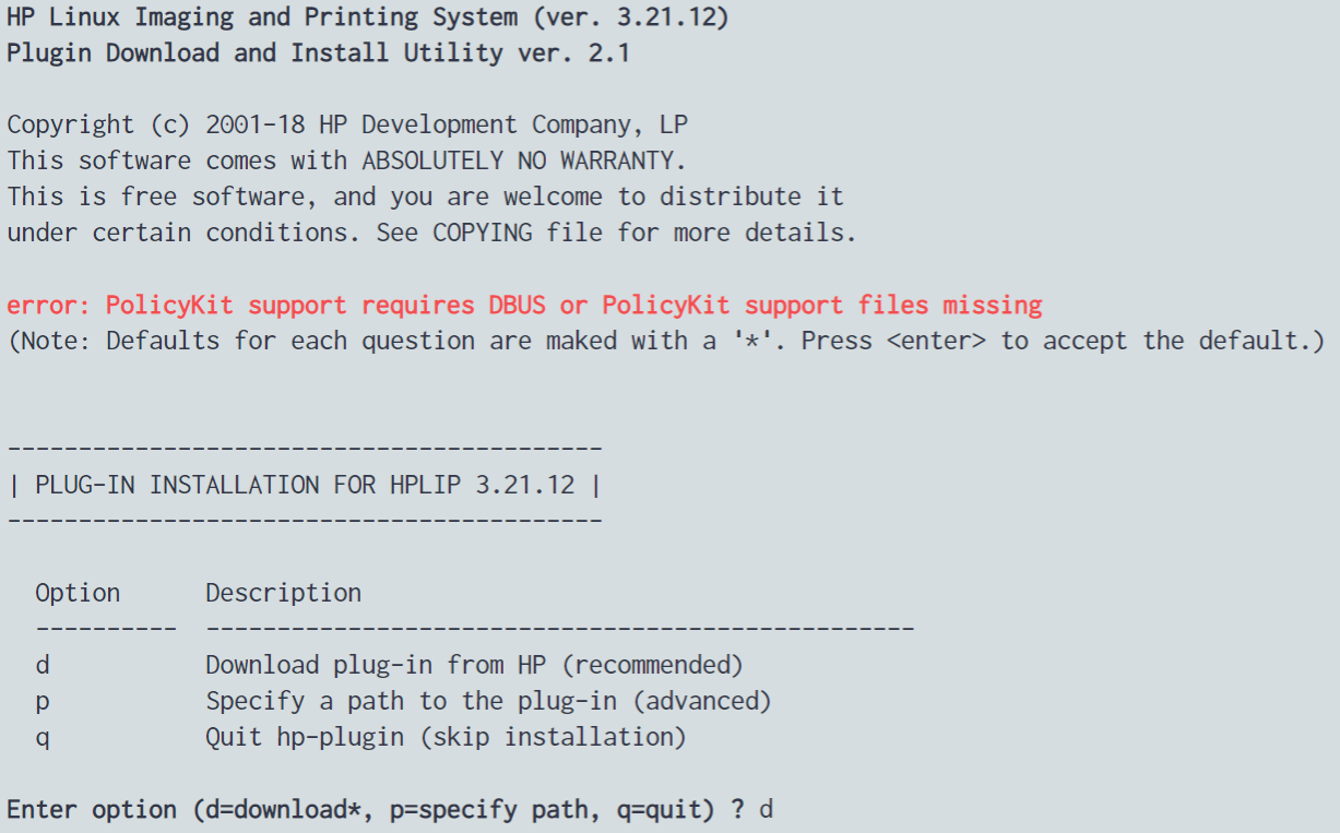 Plug-in Installation for HPLIP